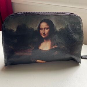 Icon LA NWOT leather Mona Lisa make up case clutch small pouch zip eclectic art